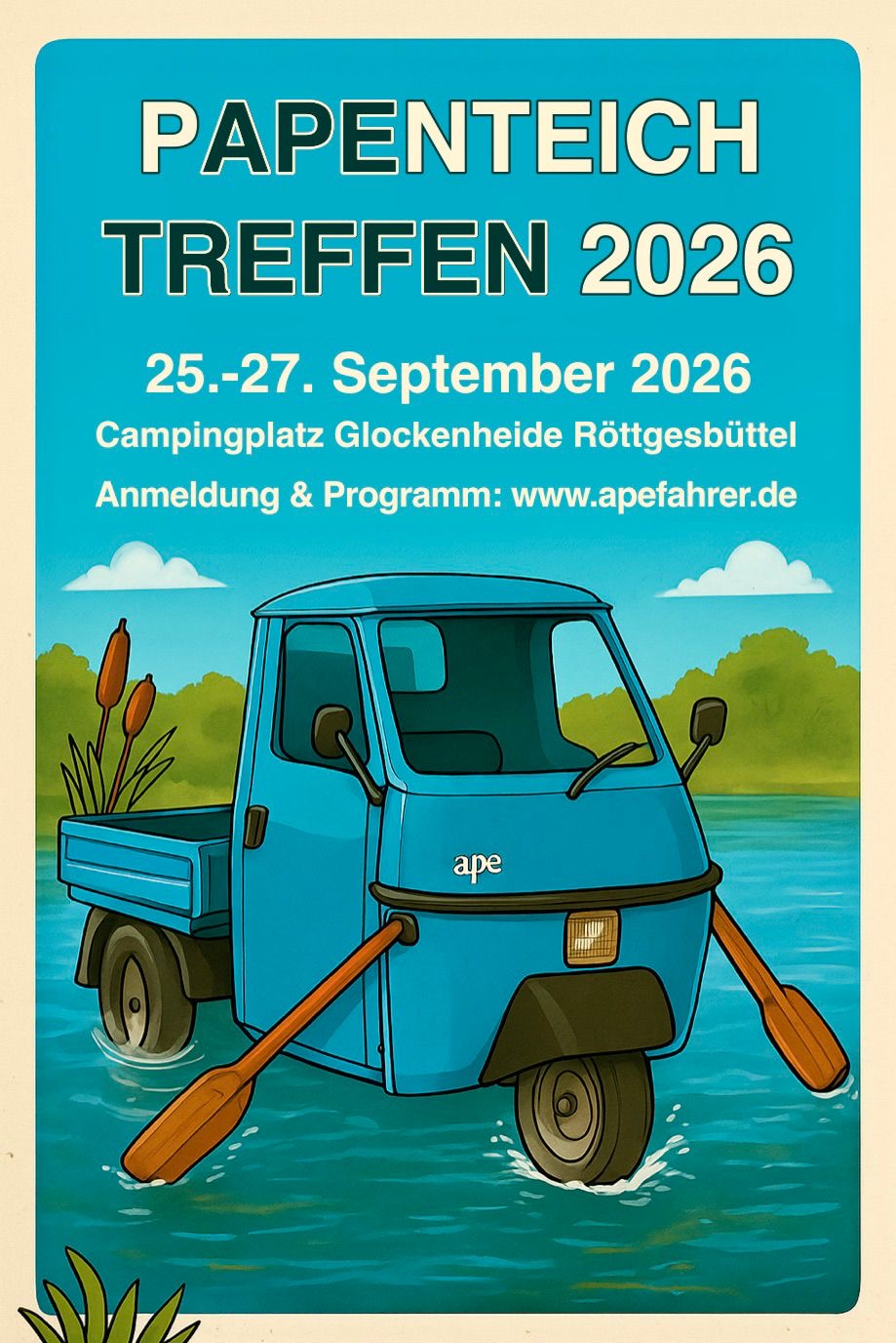 Plakat: Papenteich Treffen 2026, 25.–27. September, Campingplatz Glockenheide Rötgesbüttel